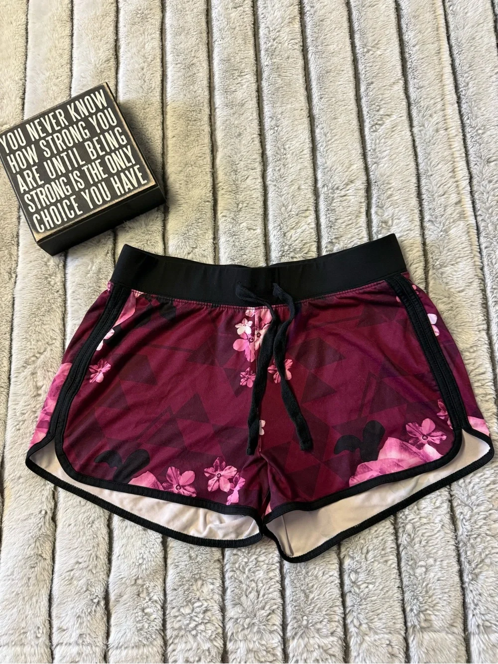 Justice Maroon Floral Athletic Shorts with Pink Accents